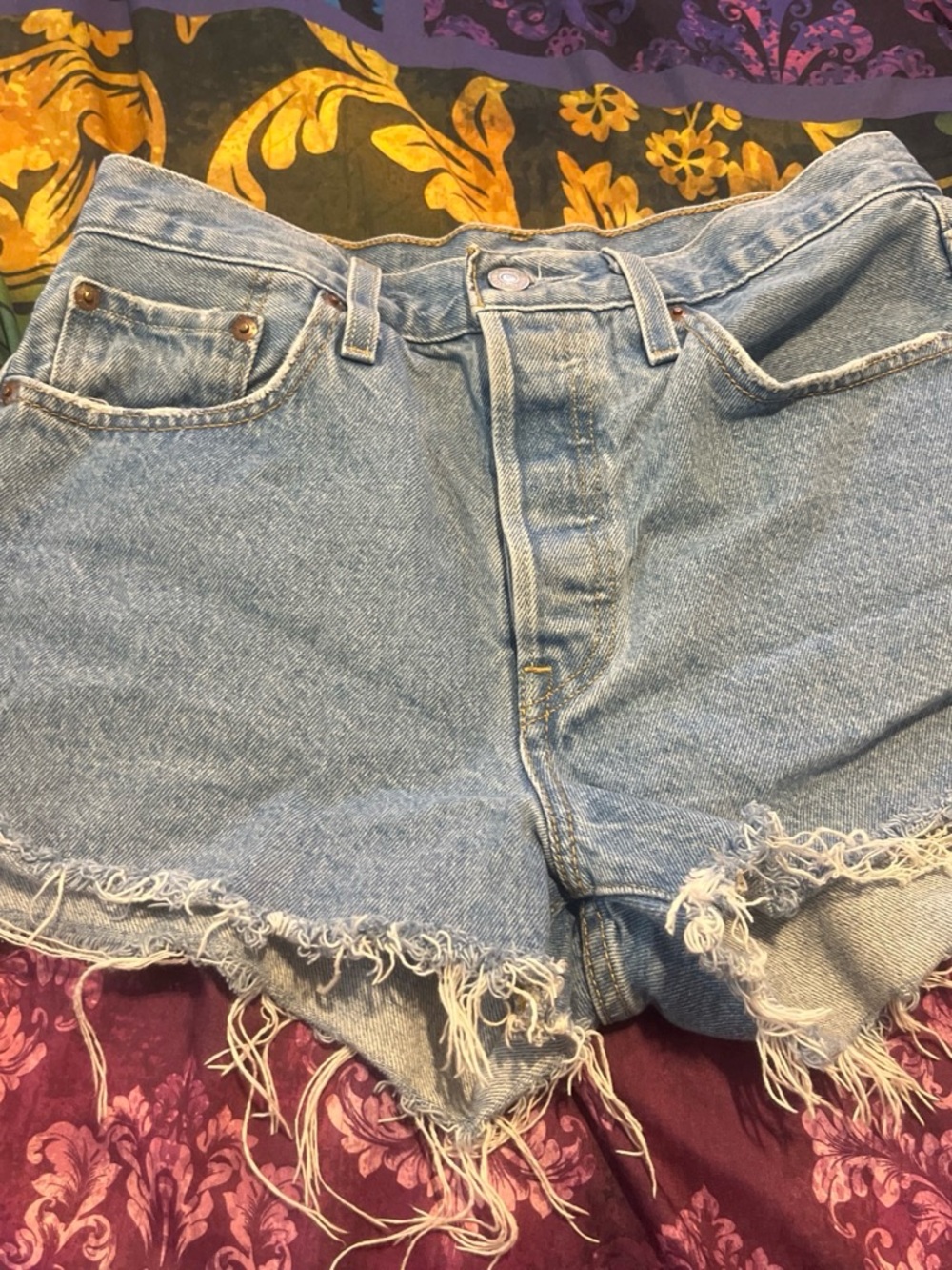 Levi's Light Blue Frayed High-Rise Denim Shorts